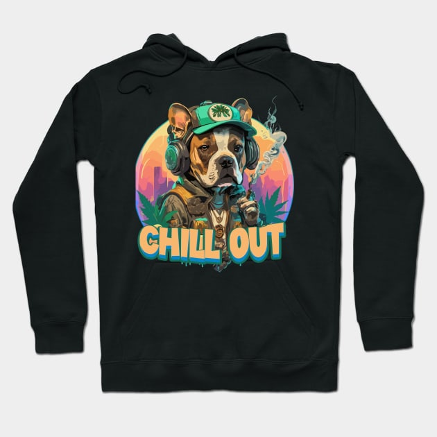 Pop Culture Dog in Hip Hop Gear listening to music and smoking Hoodie by diegotorres